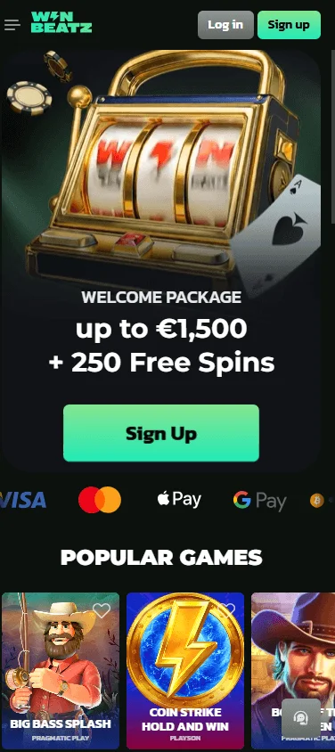 Winbeatz Casino mobile interface for accessing casino services and account features